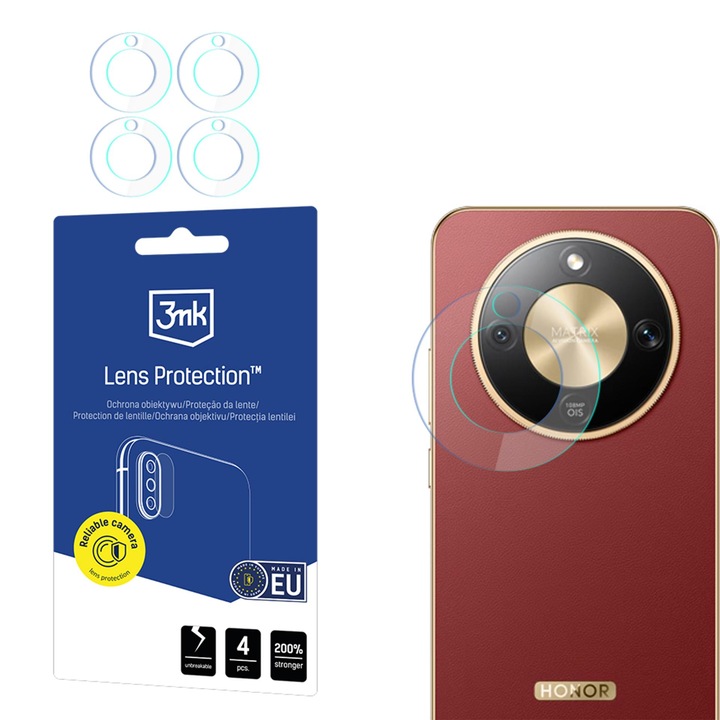 Protectie lentila 3mk W-3LenProt-HM8LITE pentru Honor Magic8 Lite, sticla hibrida 0,16 mm, duritate 6H, transparent, set 4 buc