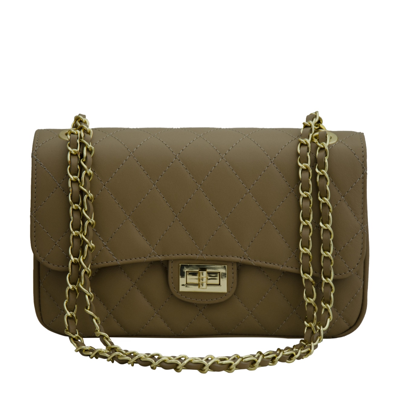 Geanta crossbody de dama din piele naturala, Ilona, Taupe inchis