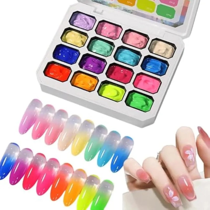 Set de oja gel cu 16 culori pentru manichiura cu tapotare