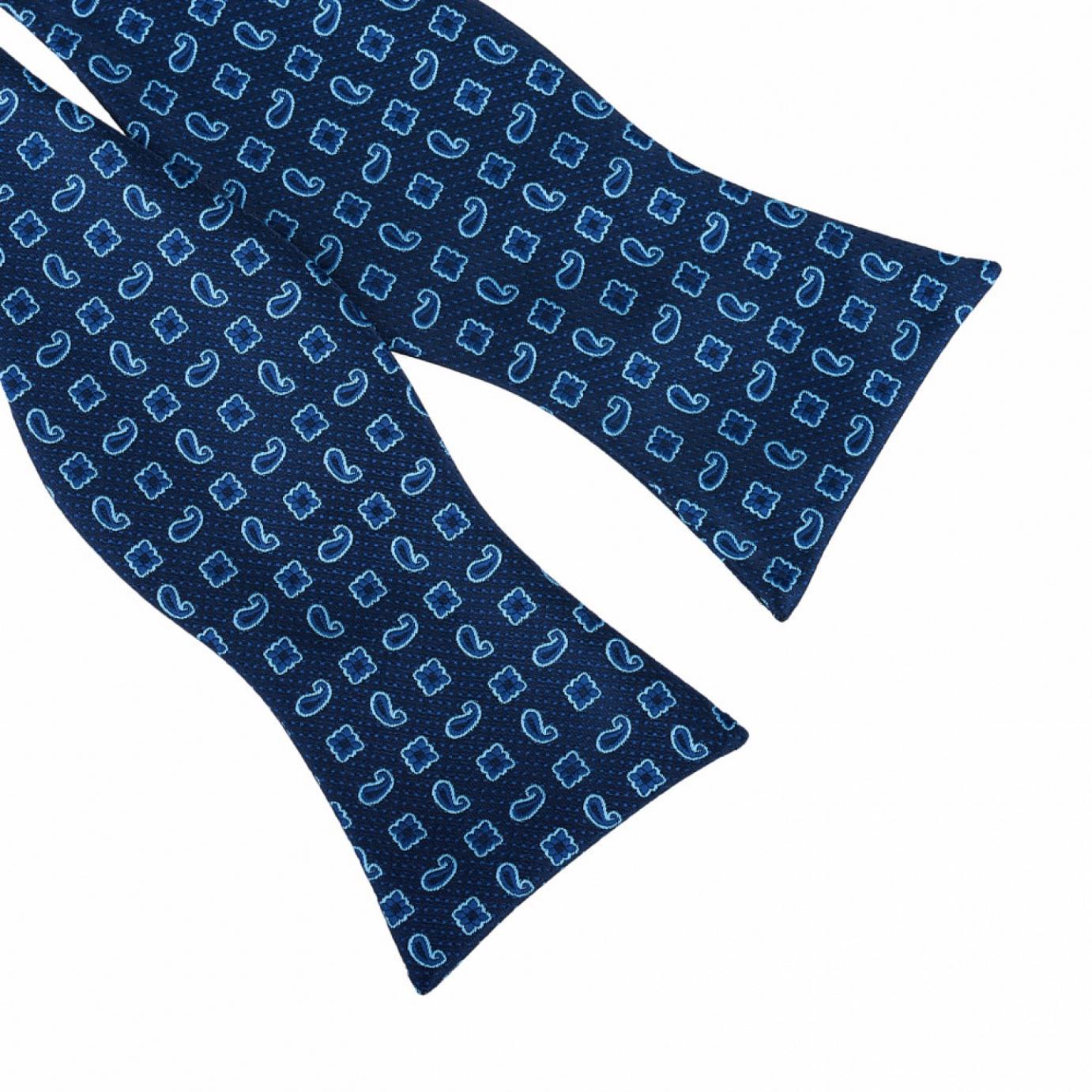 Papion self tie, Onore, microfibra, bleumarin, imprimeu mixt alb