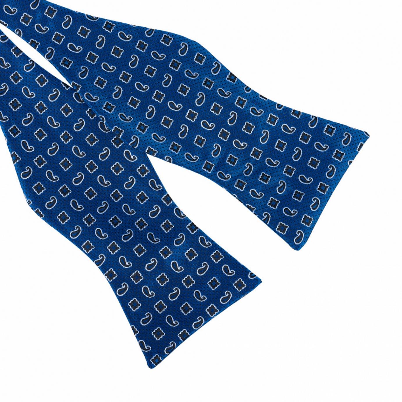 Papion self tie, Onore, microfibra, albastru, imprimeu mixt argintiu si negru