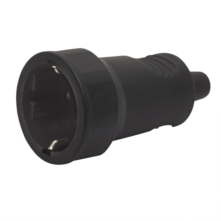 Priza Schuko Mobila 230V 16A cu Impamantare, Priza Electrica Cauciucata pentru Cablu, Negru, 1 Buc