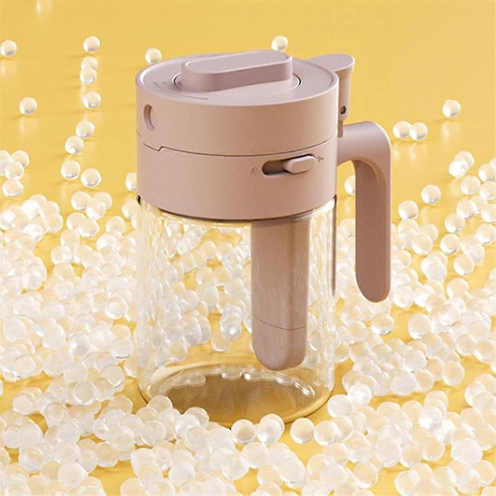 Recipient pentru condimente 2-in-1 CJ-F-K0204, sticla termorezistenta detasabila, cu lingurita si sistem de blocare, rosu vin