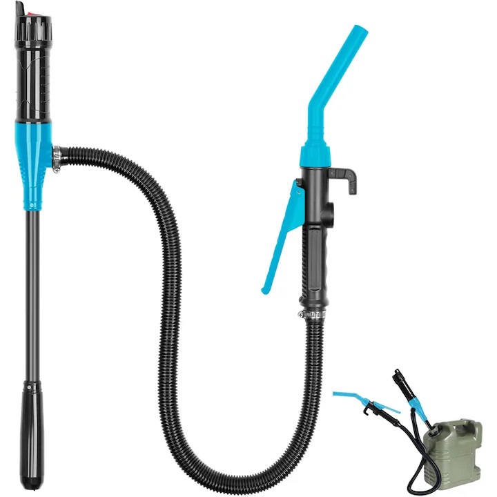Pompa de transfer portabila alimentata cu baterii k0446-260825-435, 2.4 GPM, tub evacuare 1/2 inch, pentru benzina/diesel/ulei/apa, functioneaza cu 2×D sau 6×AA, negru/albastru