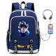 Rucsac din textile, imprimeu Dragon Ball Goku, port USB pentru incarcare, compartiment laptop 16 inch, buzunare laterale plasa, albastru