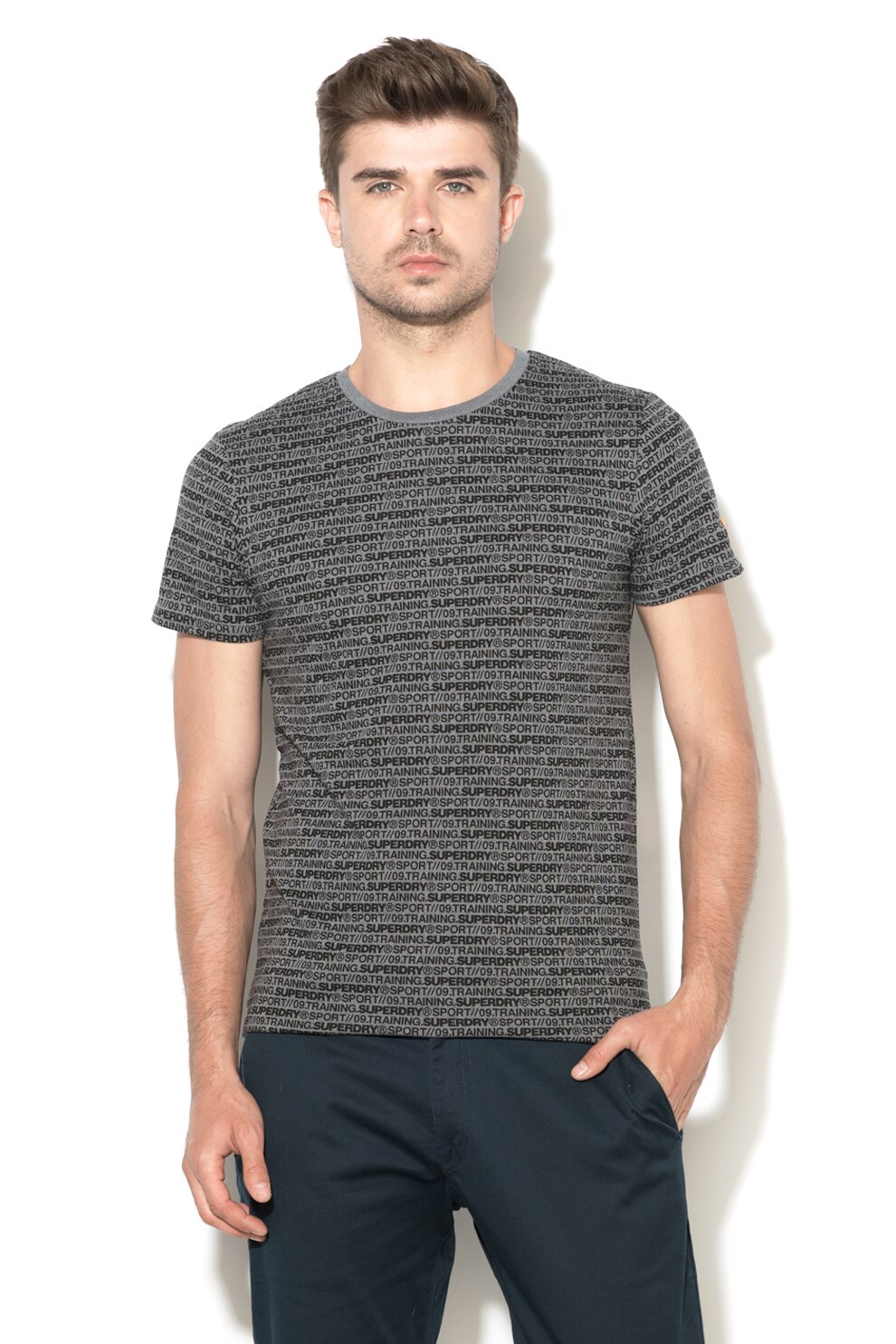 SUPERDRY, Tricou pentru fitness Gym Tech, Gri inchis