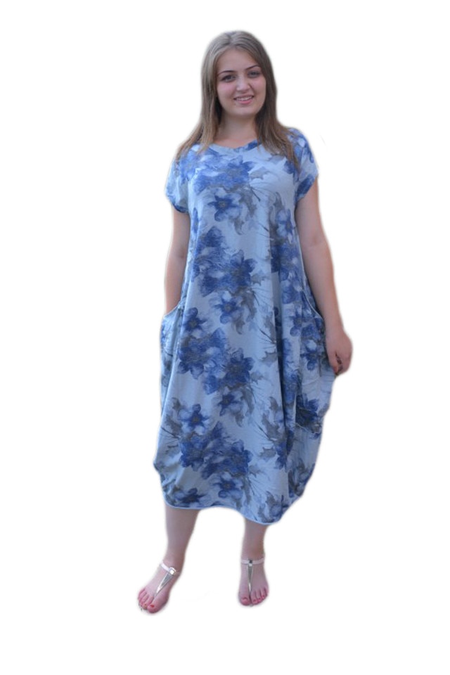 Rochie de vara comoda cu flori bleumarin, D&J Exclusive, Gri