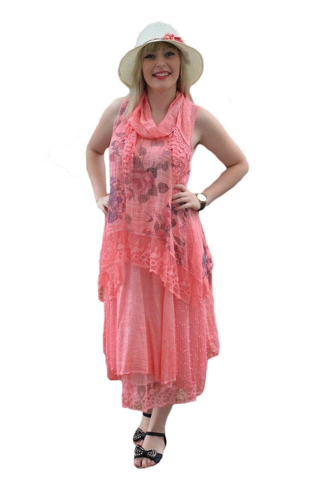 Rochie casual Ava cu insertii de catifea si flori 3d din broderie,D&J Exclusive, Corai