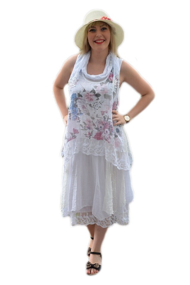 Rochie casual Ava cu insertii de catifea si flori 3d din broderie,D&J Exclusive, Alb