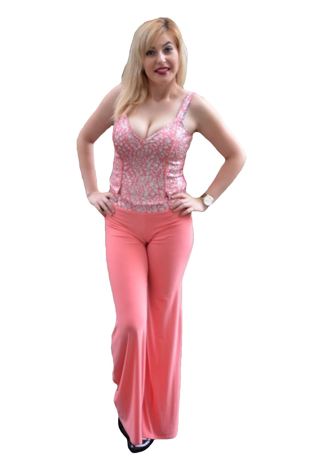 Costum din top, pantalon, D&J Exclusive, Roz