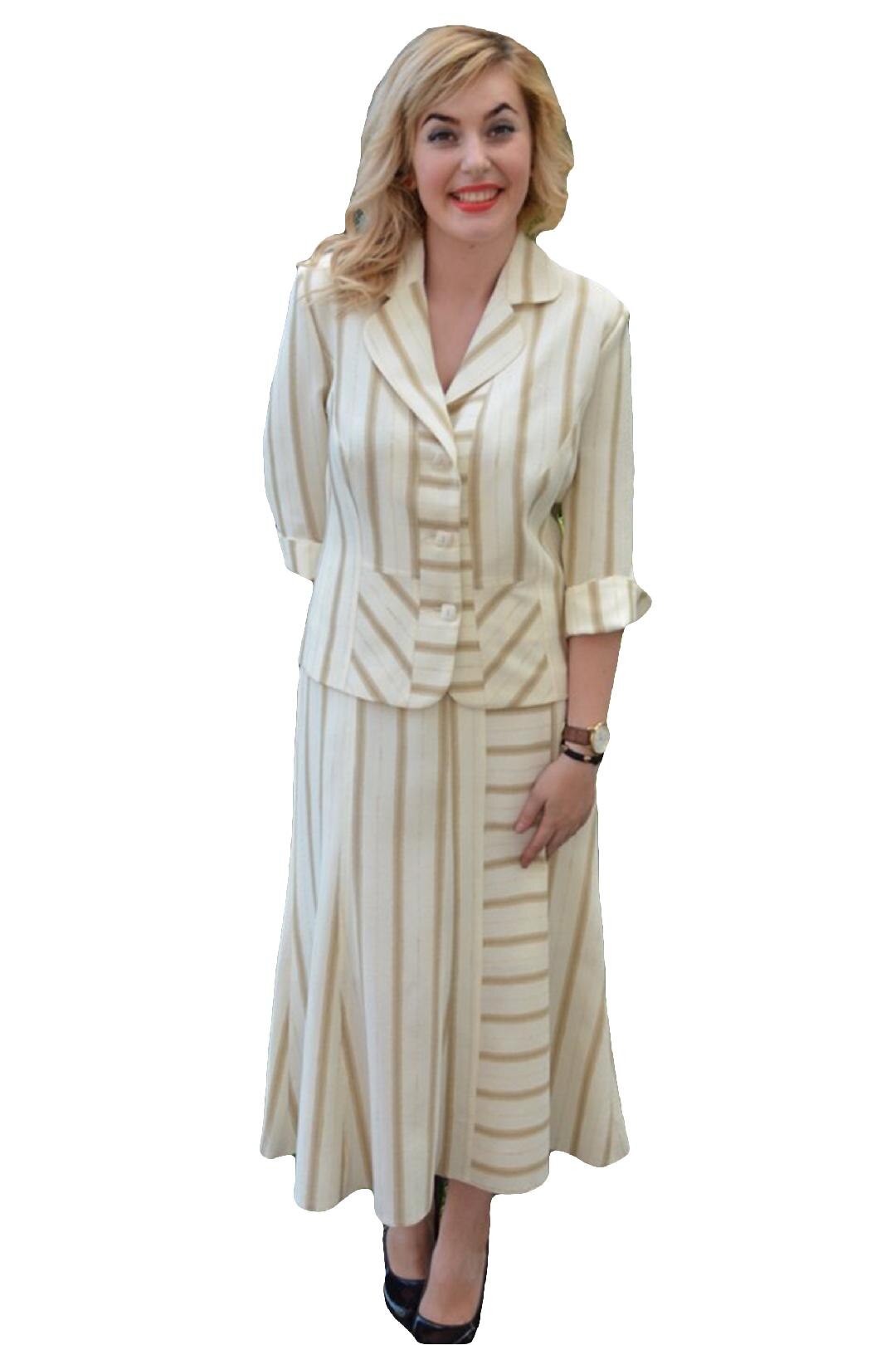 Costum cu design dungat, D&J Exclusive, Crem, 40