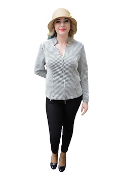 Bluza tip sacou cu fermoar, maneca lunga, D&J Exclusive, Alb/Negru Bluza tip sacou cu fermoar, maneca lunga, D&J Exclusive, Alb/Negru