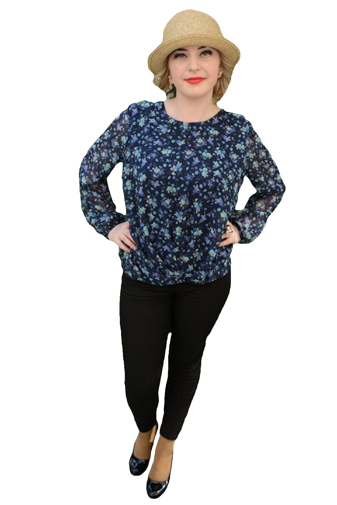 Bluza lejera cu flori, D&J Exclusive, Albastru marin