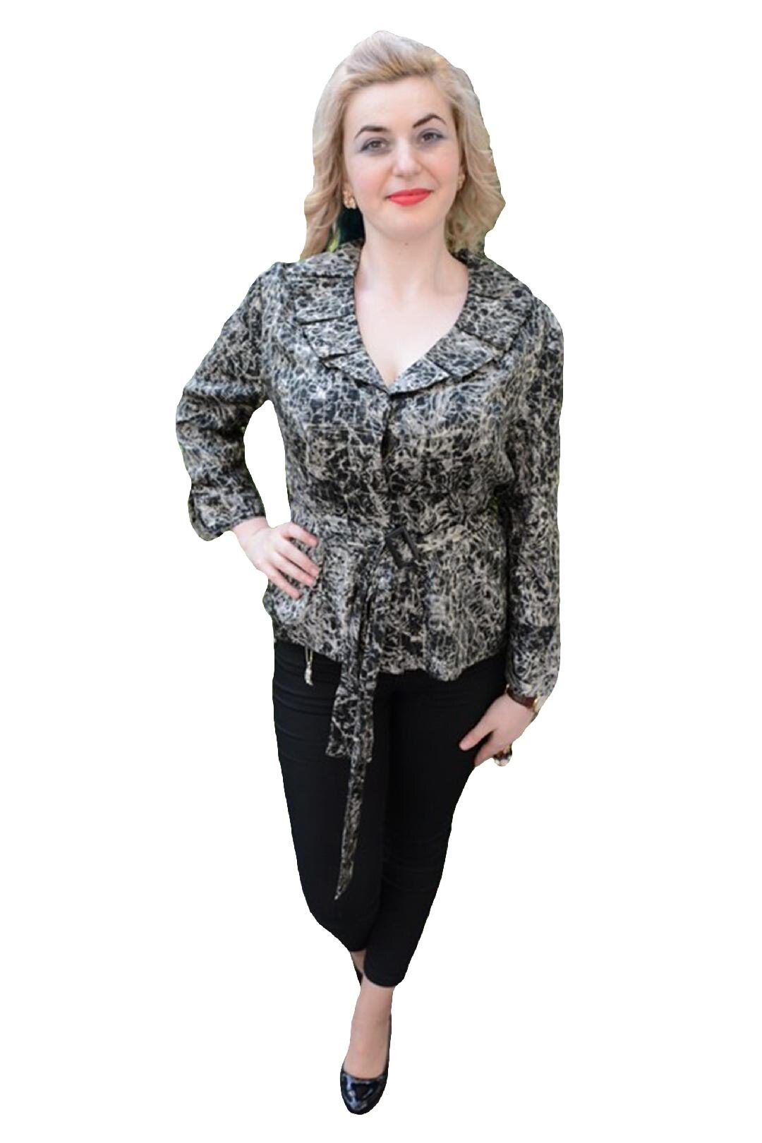 Bluza chic cu guler rotund, fronsat, D&J Exclusive, Kaki