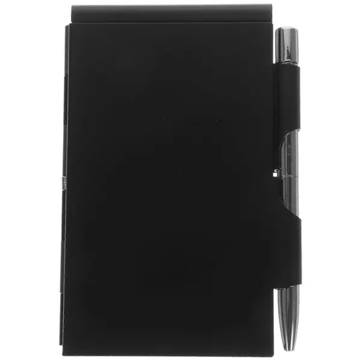 Carnet mini cu coperta metalica din aliaj de aluminiu, spirala dubla, include pix, negru, 11.3 x 7.5 x 0.8 cm