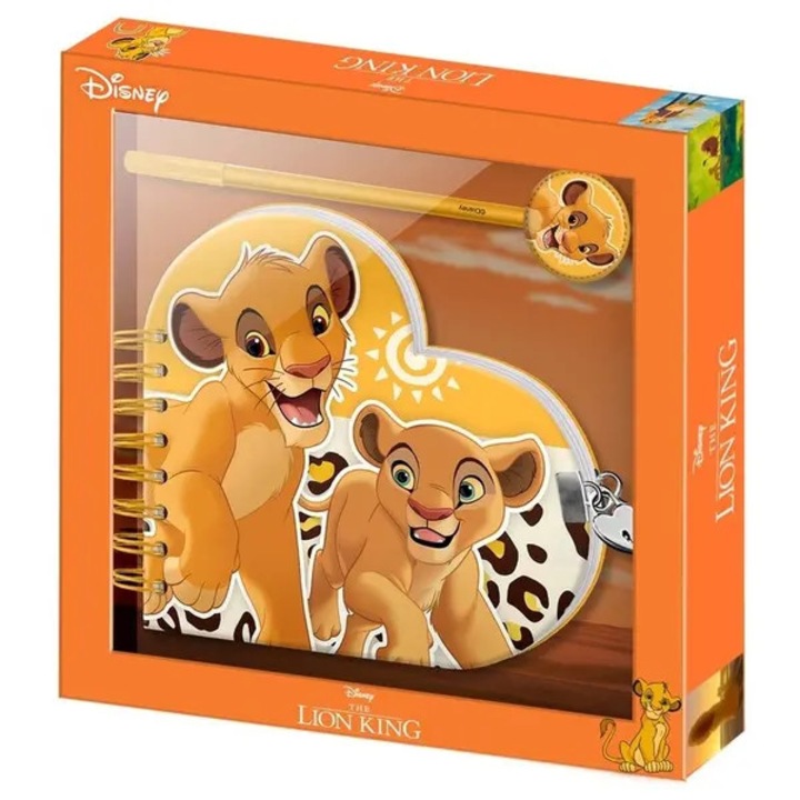Jurnal cu lacat in forma de inima si set pix pentru copii The Lion King (Simba), portocaliu, 24 x 23 x 2,5 cm