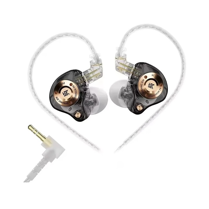 Casti intraauriculare, KZ Acoustics, EDZ, negre, cablu placat cu argint