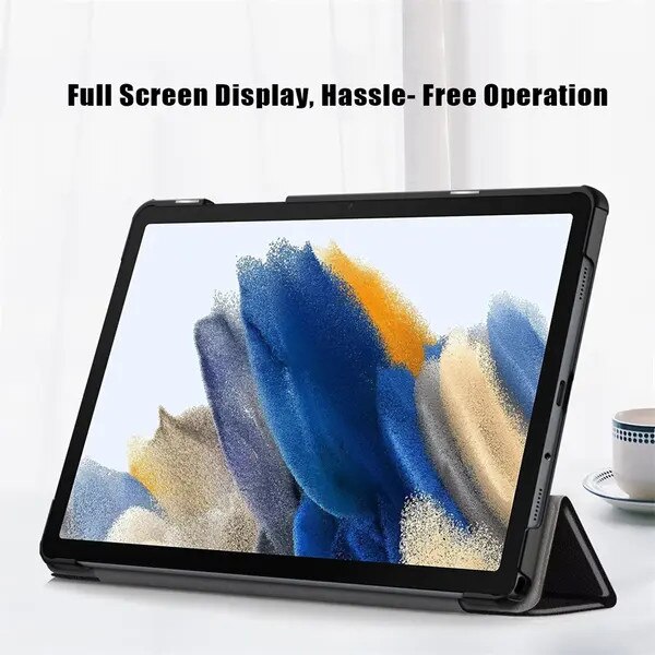 Husa tri-fold din piele PU pentru tableta, PRE-CJk0515-26-0825-2579, compatibila cu Samsung Galaxy Tab A 8.0 (2019) cu S Pen P200, suport multi-unghi, protectie in 3 straturi, negru