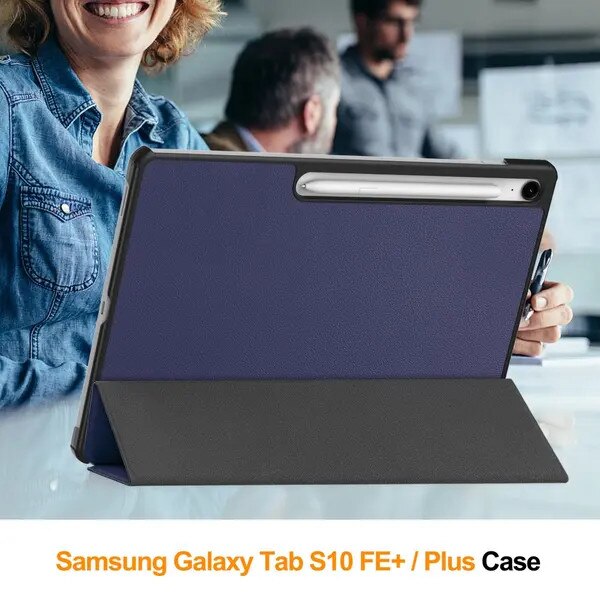 Husa tip book compatibila cu Samsung Galaxy Tab S10 FE Plus SM-X620/SM-X626/SM-X626B, tri-fold din piele PU cu suport S Pen si functie auto wake/sleep, subtire, albastru, cod PRE-CJk0515-26-0825-4400