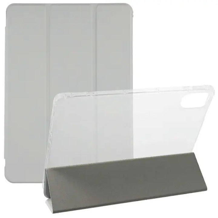 Husa tableta pentru Xiaomi Redmi Pad 2, PRE-CJk0515-26-0825-2552, tri-fold suport, din PU piele + TPU transparent, cu suport pentru stylus, Auto Wake/Sleep, gri/transparent