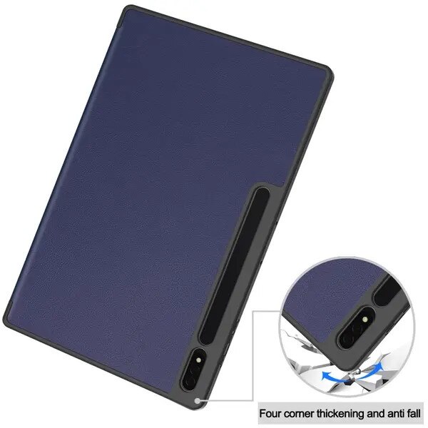 Husa stand pentru Samsung Galaxy Tab S10 Ultra PRE-CJk0515-26-0825-4467, PU piele + TPU, tri-fold stativ, suport pentru stylus, auto wake/sleep, captuseala microfibra, albastru inchis