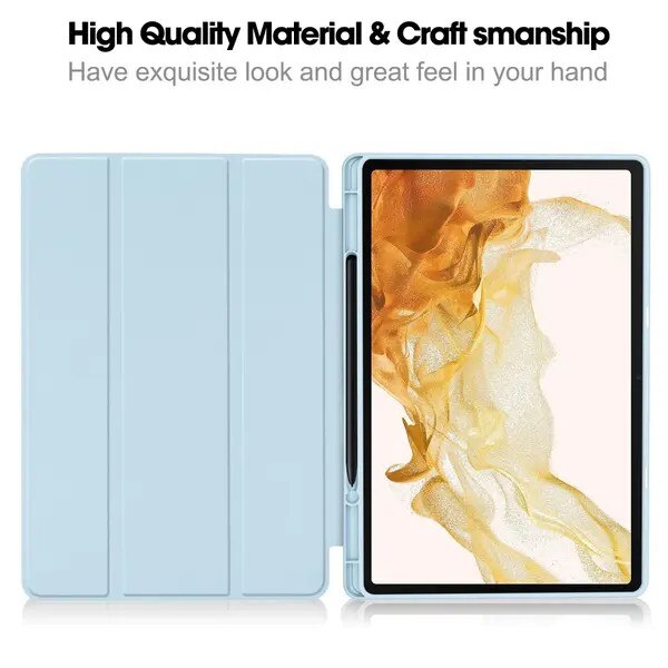 Husa folio pentru Samsung Galaxy Tab S10 Plus 12.4 (SM-X820/SM-X826B), piele PU, suport S Pen, capac pliabil triplu cu functie auto sleep/wake, albastru deschis, cod PRE-CJk0515-26-0825-4516