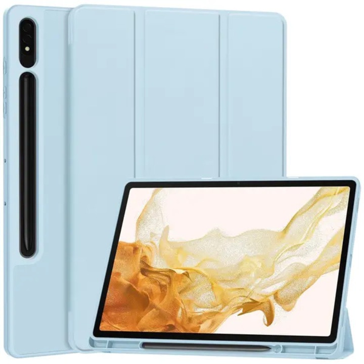 Husa folio pentru Samsung Galaxy Tab S10 Plus 12.4 (SM-X820/SM-X826B), piele PU, suport S Pen, capac pliabil triplu cu functie auto sleep/wake, albastru deschis, cod PRE-CJk0515-26-0825-4516
