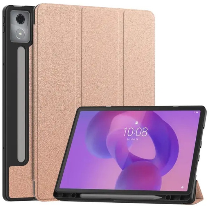 Husa tableta tri-fold Lenovo Idea Tab Pro PRE-CJk0515-26-0825-4749, din PU si PC, suport in 3 pozitii, buzunar pentru stylus, rose gold