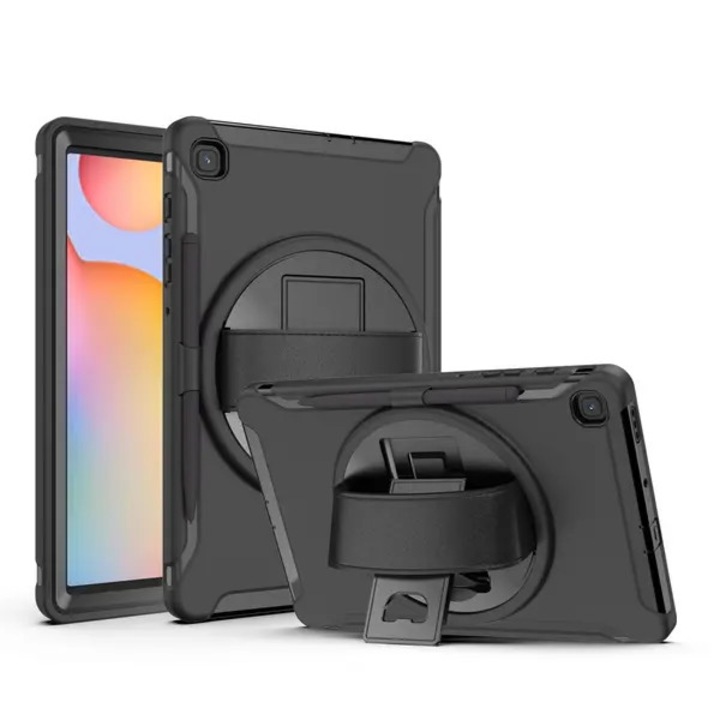 Husa pentru Samsung Galaxy Tab S6 Lite (P610/P615/P613/P619/P620), PC+TPU, suport rotativ/kickstand, slot pentru stylus, curea de mana, protectie antisoc si zgarieturi, negru, PRE-CJk0515-26-0825-4753