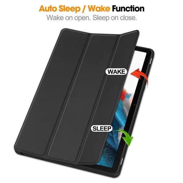 Husa pentru tableta compatibila cu Samsung Galaxy Tab A9 Plus (SM-X210/SM-X215/SM-X216), piele PU, tri-fold cu suport pentru S Pen, negru