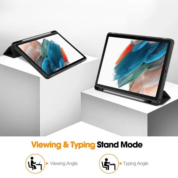 Husa pentru tableta compatibila cu Samsung Galaxy Tab A9 Plus (SM-X210/SM-X215/SM-X216), piele PU, tri-fold cu suport pentru S Pen, negru
