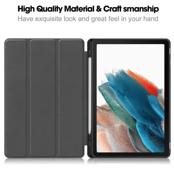 Husa pentru tableta compatibila cu Samsung Galaxy Tab A9 Plus (SM-X210/SM-X215/SM-X216), piele PU, tri-fold cu suport pentru S Pen, negru