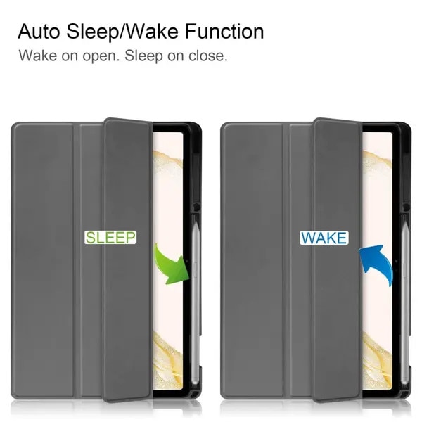 Husa tri-fold pentru Galaxy Tab S7 Plus/S8 Plus 12.4 PRE-CJk0515-26-0825-4810, cu suport S Pen, piele PU, gri