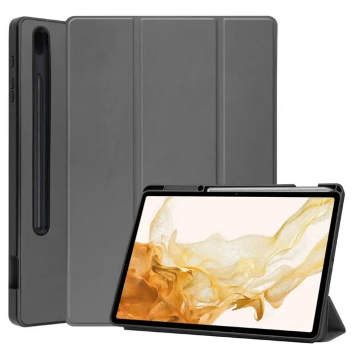 Husa tri-fold pentru Galaxy Tab S7 Plus/S8 Plus 12.4 PRE-CJk0515-26-0825-4810, cu suport S Pen, piele PU, gri