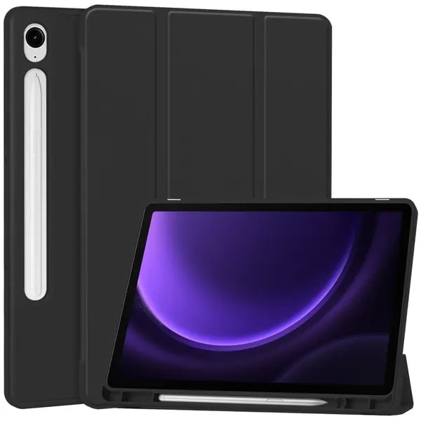 Husa pentru tableta Galaxy Tab S10 FE, tri-fold din piele PU cu suport pentru S Pen, decupaje pentru camera si butoane, negru, 1 buc.