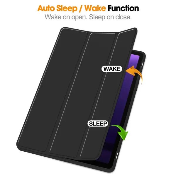 Husa pentru tableta Galaxy Tab S10 FE, tri-fold din piele PU cu suport pentru S Pen, decupaje pentru camera si butoane, negru, 1 buc.
