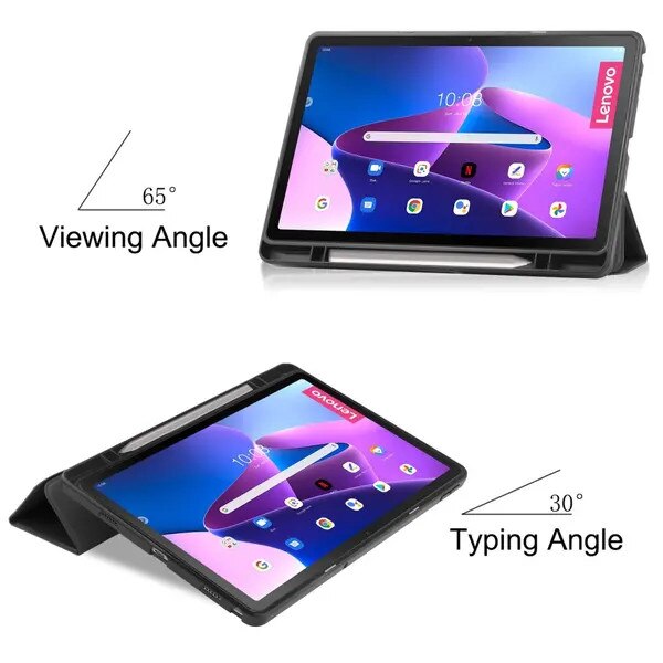 Husa pentru tableta Lenovo Tab M10 Plus (3rd gen), piele PU, suport pentru stylus, negru, 1 buc.