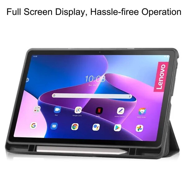 Husa pentru tableta Lenovo Tab M10 Plus (3rd gen), piele PU, suport pentru stylus, negru, 1 buc.