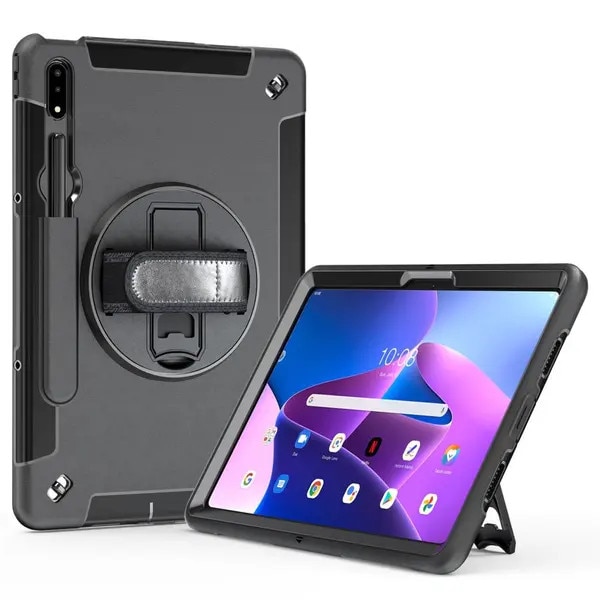 Husa tableta compatibila cu Lenovo Tab P12 Pro 12.6 Q706F/Q706, PRE-CJk0515-26-0825-4671, PC+TPU, cu suport pentru stilou, maner rotativ si stand, negru