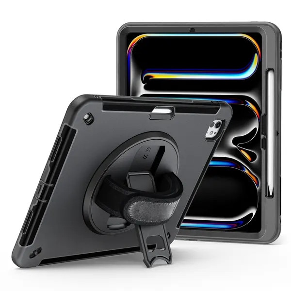 Husa tableta compatibila cu Lenovo Tab P12 Pro 12.6 Q706F/Q706, PRE-CJk0515-26-0825-4671, PC+TPU, cu suport pentru stilou, maner rotativ si stand, negru