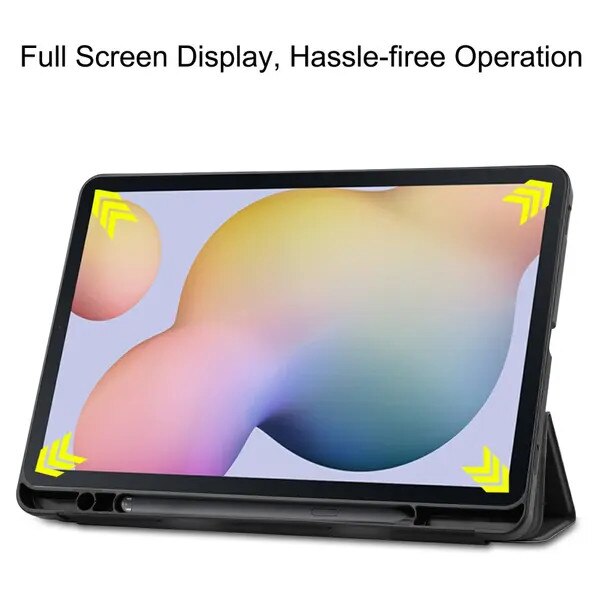 Husa tableta pentru Galaxy Tab S7/S8, tri-fold cu suport S Pen, piele PU, negru
