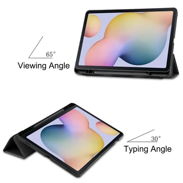Husa tableta pentru Galaxy Tab S7/S8, tri-fold cu suport S Pen, piele PU, negru