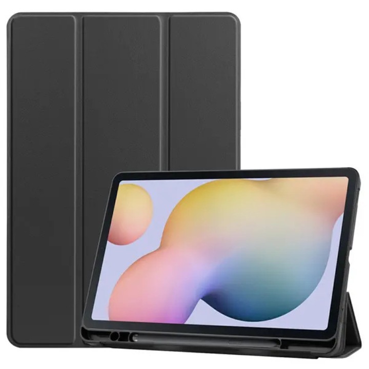 Husa tableta pentru Galaxy Tab S7/S8, tri-fold cu suport S Pen, piele PU, negru