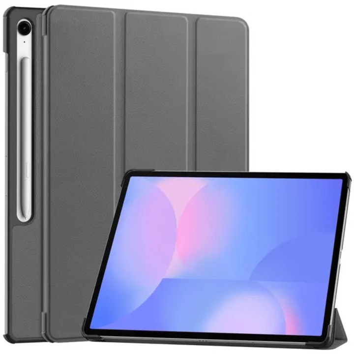 Husa tri-fold pentru Samsung Galaxy Tab S10 FE Plus (SM‑X620/SM‑X626), piele PU, suport S Pen, functie auto wake/sleep, gri