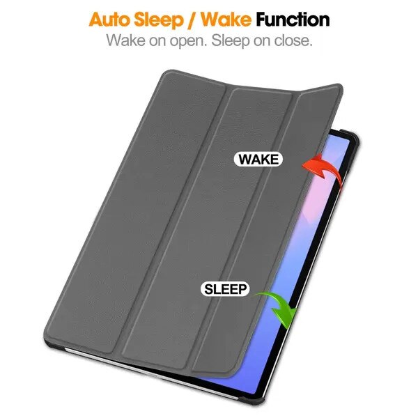 Husa tri-fold pentru Samsung Galaxy Tab S10 FE Plus (SM‑X620/SM‑X626), piele PU, suport S Pen, functie auto wake/sleep, gri