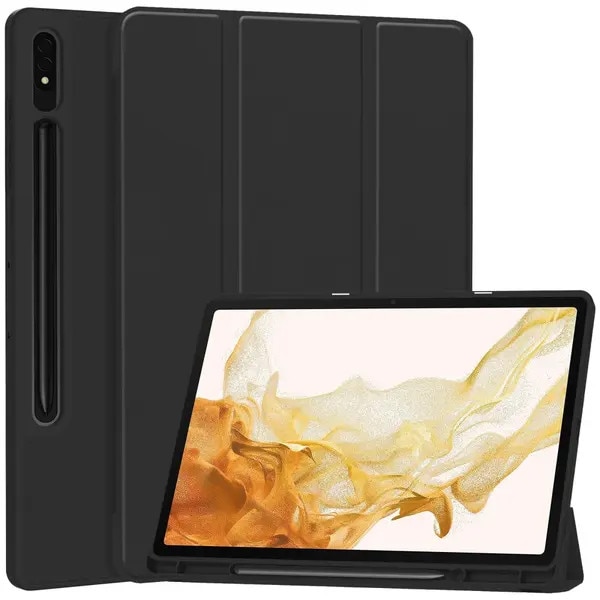 Husa folio pentru Samsung Galaxy Tab S10 Plus (SM-X820 / SM-X826B), PU piele, cu suport integrat pentru S Pen, inchidere magnetica, negru, 12,4 inch