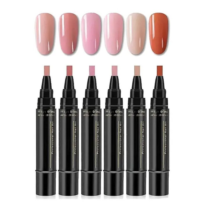Pix lac de unghii 3-in-1, uscare rapida, rezistent la apa, gel, multicolor (nuante nude/roz/bej), set 6 buc, 10 cm