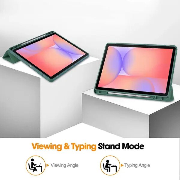 Husa pentru tableta compatibila cu Samsung Galaxy Tab S10 Lite, din PU cu interior TPU, suport triplu reglabil, buzunar pentru stylus, model fagure, verde inchis