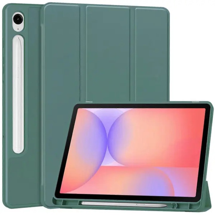 Husa pentru tableta compatibila cu Samsung Galaxy Tab S10 Lite, din PU cu interior TPU, suport triplu reglabil, buzunar pentru stylus, model fagure, verde inchis