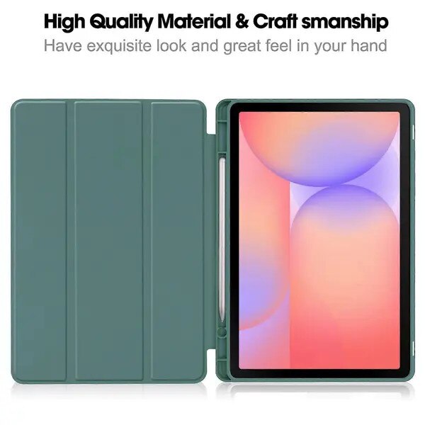 Husa pentru tableta compatibila cu Samsung Galaxy Tab S10 Lite, din PU cu interior TPU, suport triplu reglabil, buzunar pentru stylus, model fagure, verde inchis